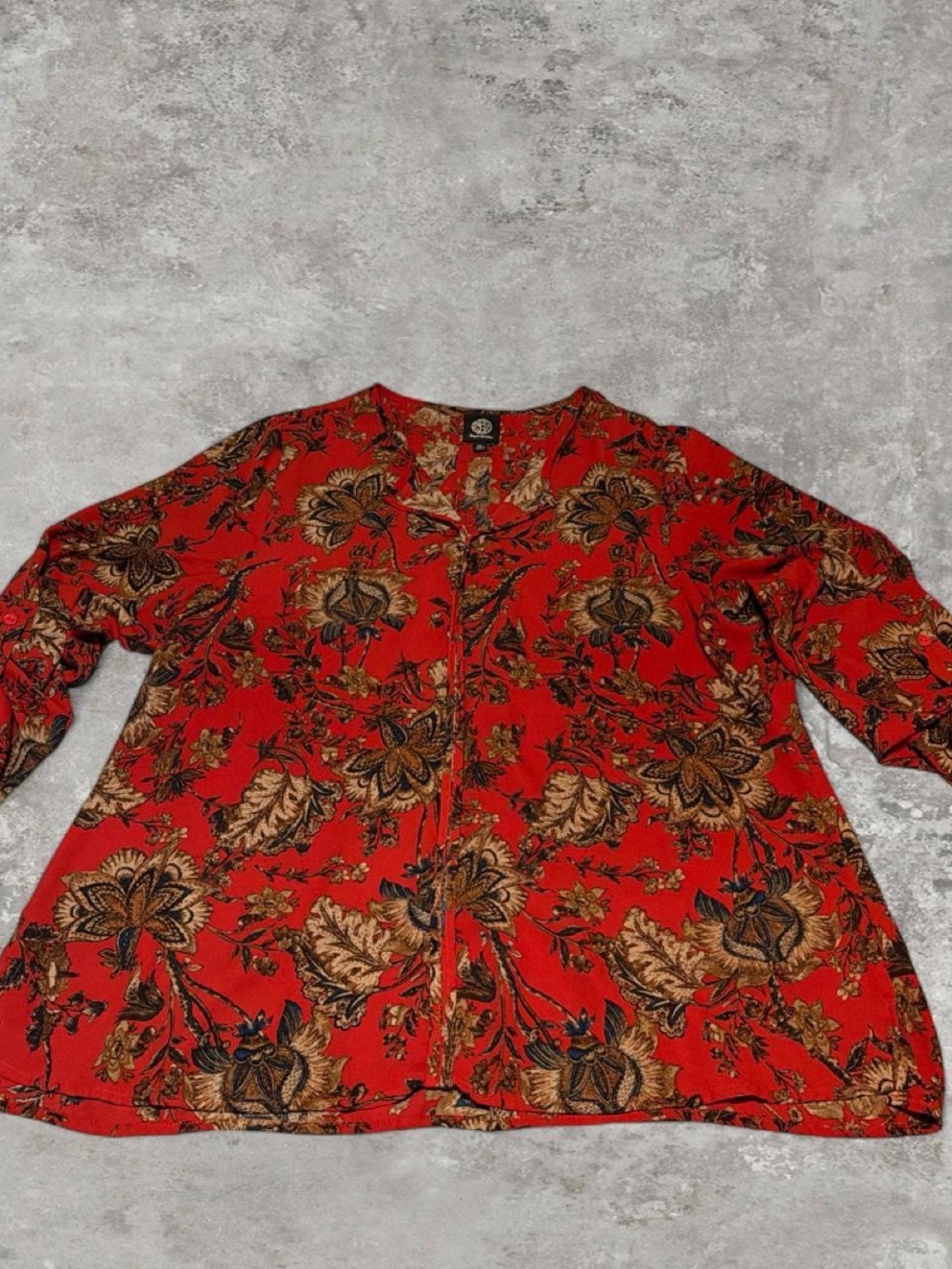 bobeau Red Floral Patchwork-Style Blouse Size XL